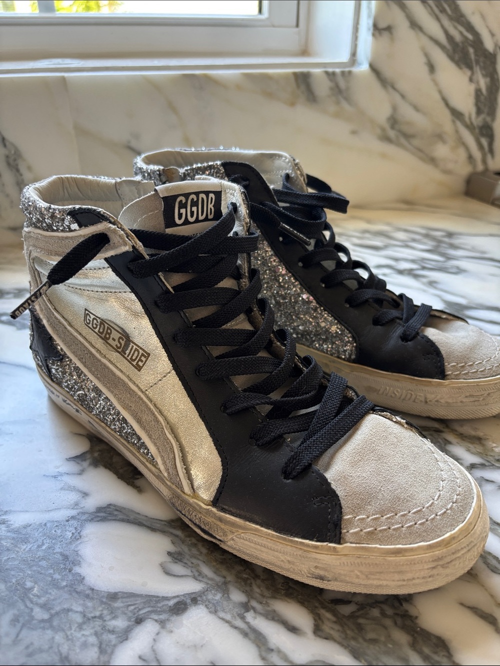 Silver & Black High-Top Sneakers - Women